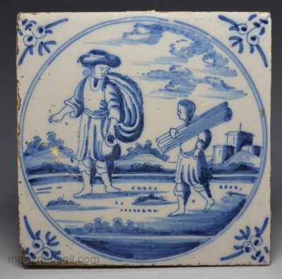 Dutch Delft biblical tile of Abraham and Isaac, circa 1750