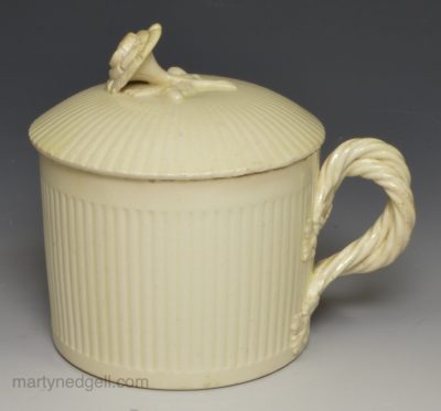 Creamware pottery mug and cover, circa 1770