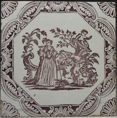 Liverpool delft wood block printed tile, circa 1756-57