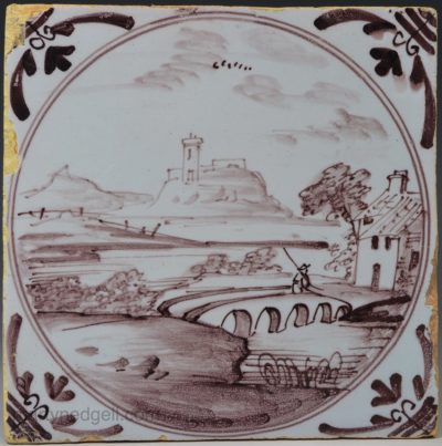 London delft tile decorated in manganese, circa 1750