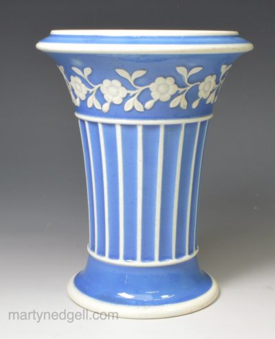 Pearlware pottery spill vase decorated with blue slip, circa 1820, probably Spode