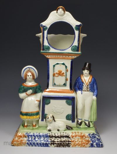 Yorkshire type prattware pottery watch holder, circa 1820