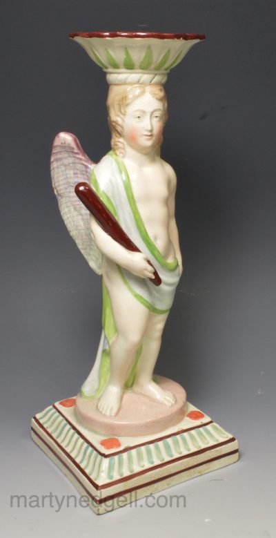 Pearlware pottery figure candle stick, circa 1820