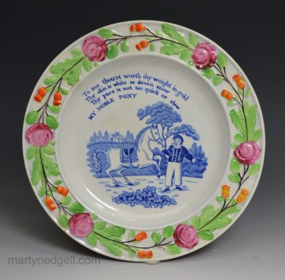 Pearlware pottery child's plate 'MY NOBLE PONY', circa 1820