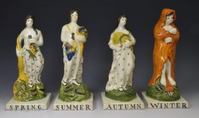 Set of prattware pottery 'SUMMER', 'AUTUMN', WINTER' and 'SPRING' figures, circa 1820