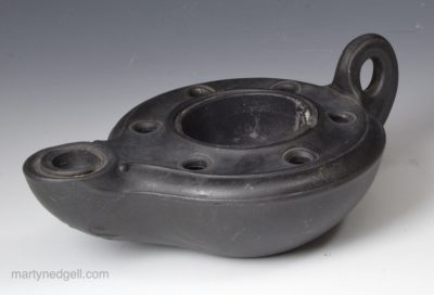 Wedgwood black basalt Roman lamp ink well, circa 1800