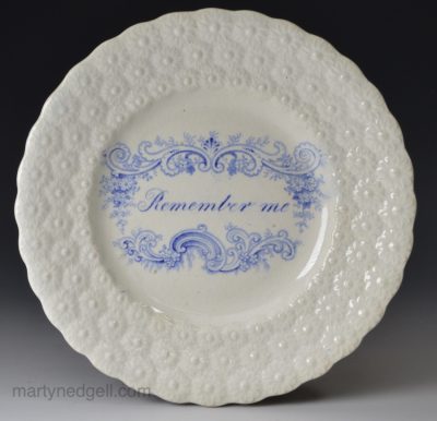 Pearlware pottery child's plate 'Forget me not', circa 1840