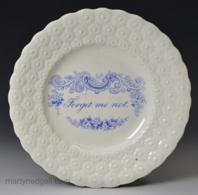 Pearlware pottery child's plate 'Forget me not', circa 1840