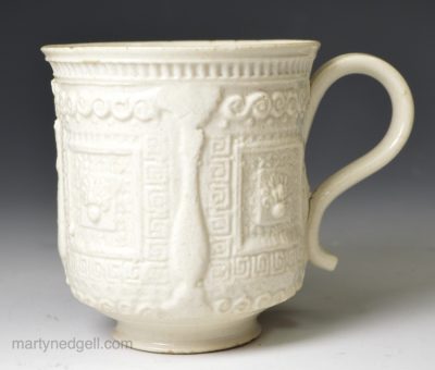 Staffordshire white saltglaze stoneware coffee cup, circa 1750
