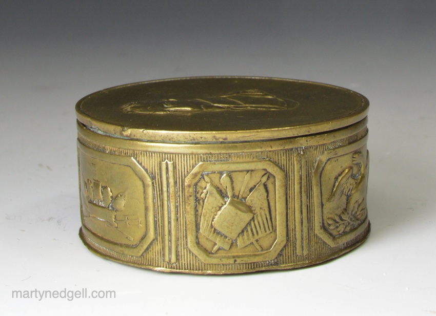 American press brass snuff box 'Commodore Decatur 1816'