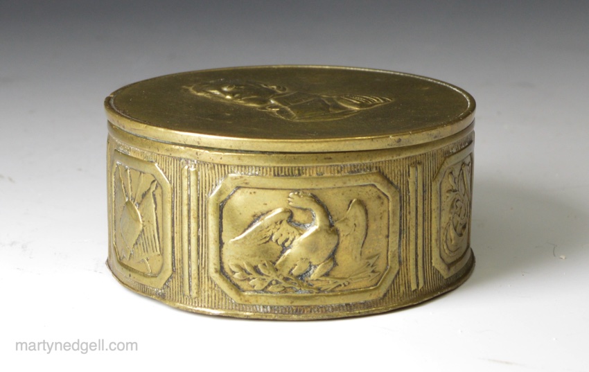American press brass snuff box 'Commodore Decatur 1816'
