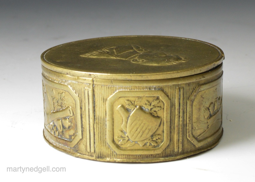 American press brass snuff box 'Commodore Decatur 1816'