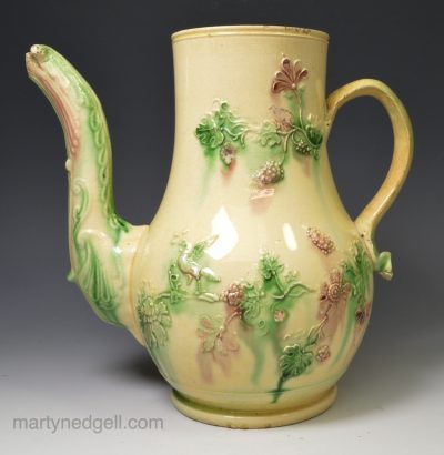 Early creamware pottery coffee pot, circa 1750