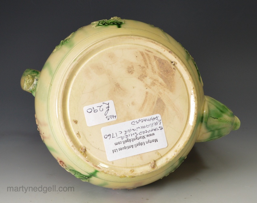 Early creamware pottery coffee pot, circa 1750