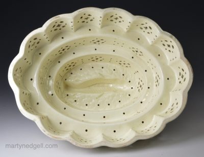 Creamware pottery fish curd mould, circa 1790