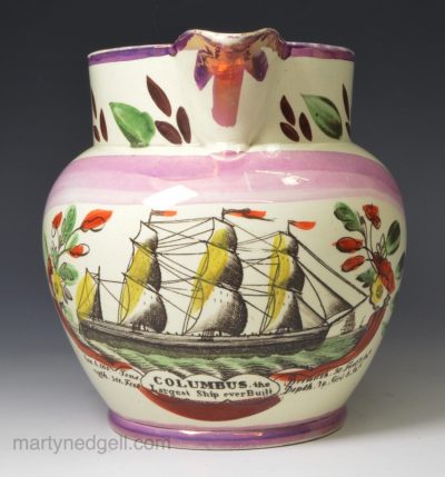 Sunderland lustre pottery jug 'COLUMBUS', circa 1825
