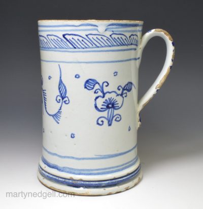 London delft quart tankard painted in blue, circa 1730