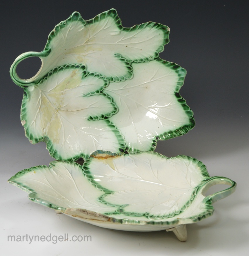 Pair of green shell edge pearlware pottery pickle dishes, circa 1790