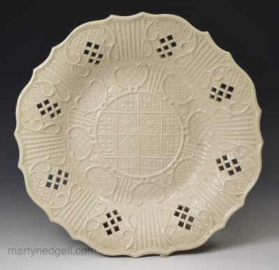 Staffordshire saltglaze stoneware pierced dish, circa 1760