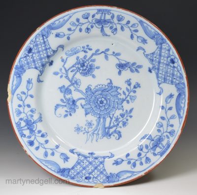 Liverpool delft plate decorated in a Chinese style, circa 1750