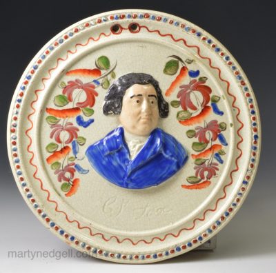 Pearlware pottery plaque moulded with Radical politician Charles James Fox, circa 1800