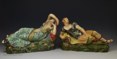 Staffordshire pearlware pottery figures of Anthony and Cleopatra, circa 1820