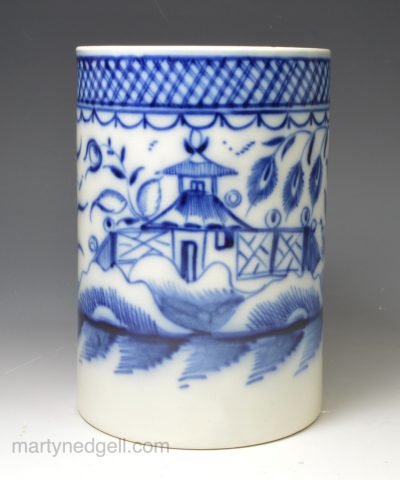 Pearlware mug decorated with blue, circa 1800