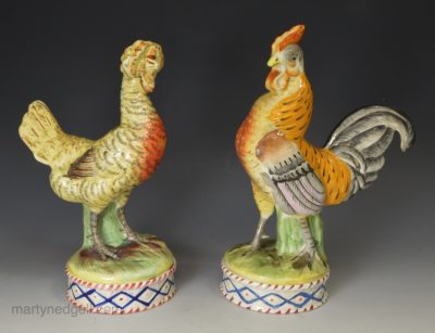 Staffordshire pottery figures of a Hen and Cockerel, circa 1850