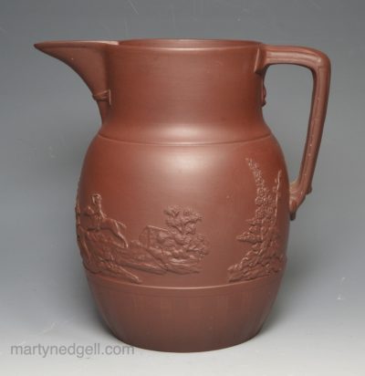 Brown stoneware sprigs with hunting scenes, circa 1800, Hollins Staffordshire