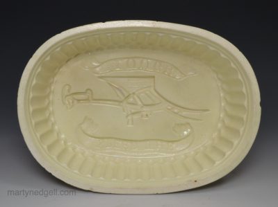 Creamware pottery food mould 'SPEED THE PLOUGH', circa 1800