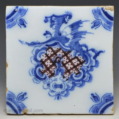 Liverpool delft tile decorated in two colours, circa 1760
