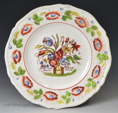 Pearlware pottery child's plate, circa 1830 'Every Leaf & Flower Shews GODS Power'