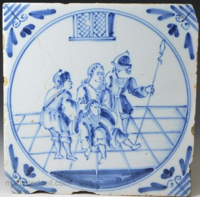 London delft biblical tile, circa 1750 Shearing of Samson