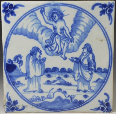 London delft biblical tile, circa 1750, The Ascension