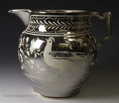 Pearlware pottery jug decorated with silver resist lustre, circa 1820