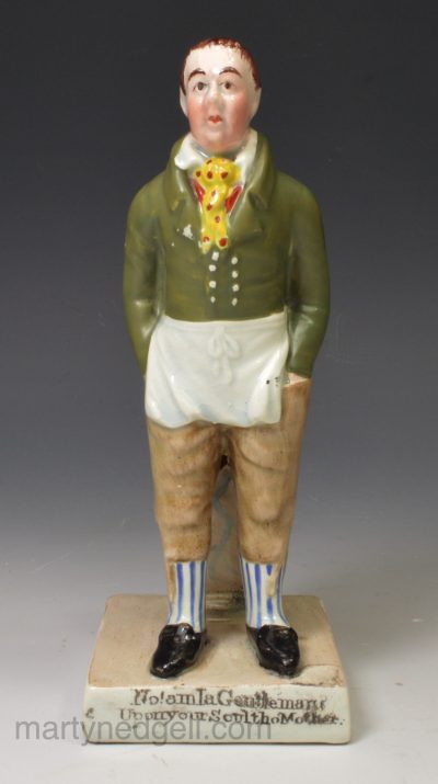 Staffordshire pearlware pottery figure of John Liston the actor playing Sam Snipes, circa 1830