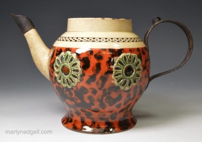 Creamware pottery slip decorated make do teapot, circa 1770