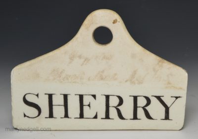 White terracotta part glaze bin label ‘SHERRY’, circa 1850