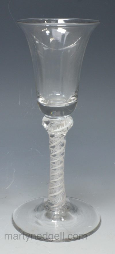 English wine glass with an opaque white spiral in the stem, circa 1770