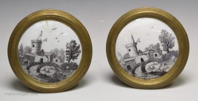 A pair of Bilston enamel cloak pins, circa 1780