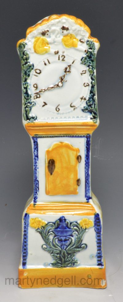Prattware pottery long case clock, circa 1820
