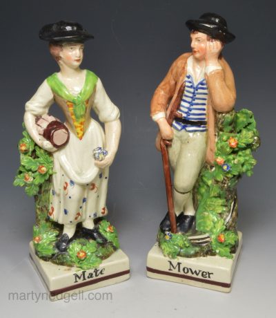 Staffordshire pearlware pottery figures 'Mower' and 'Mate', circa 1820