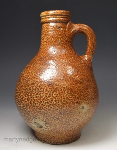 Small German saltglaze stoneware bottle, circa 1600