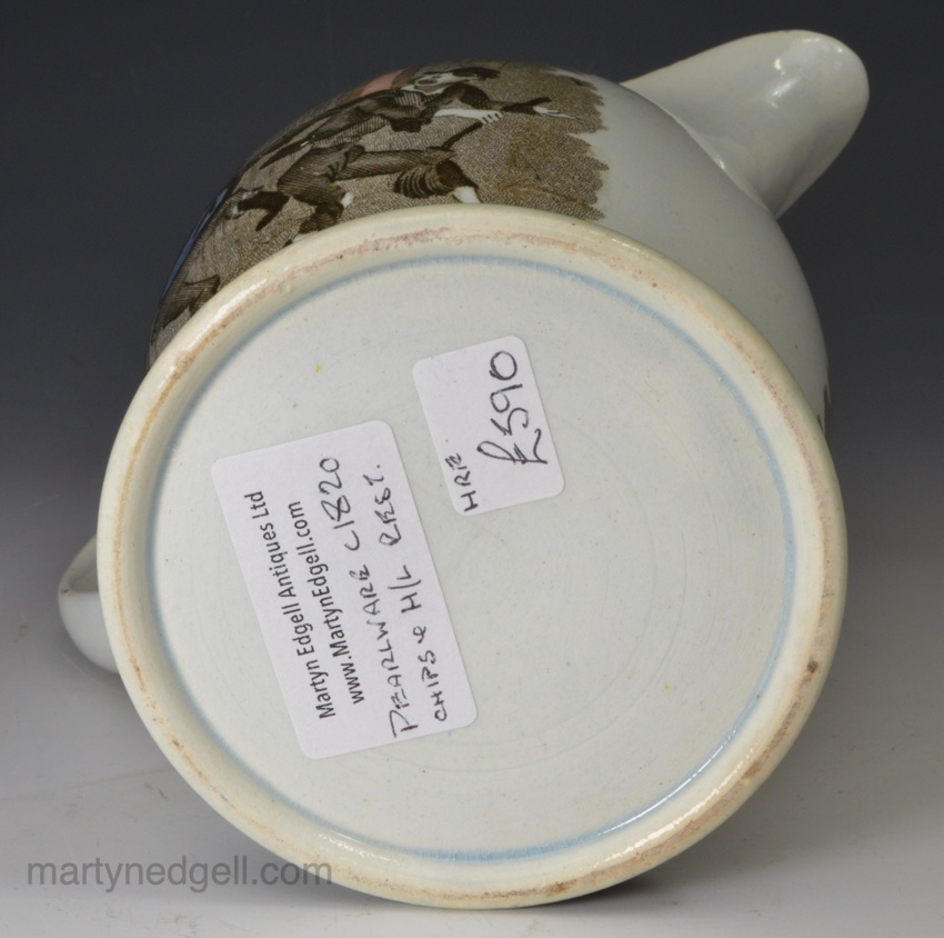 Pearlware pottery jug printed with British proverbs, circa 1820