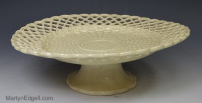 Pierced creamware pottery plate on stand, circa 1800, Leeds Pottery