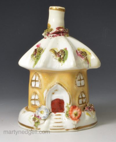Staffordshire porcelain cottage pastille burner, circa 1840