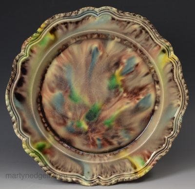 Creamware pottery plate decorated with Whieldon colours under the glaze, circa 1770