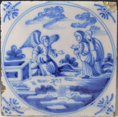 Dutch Delft biblical tile Disciples looking for Jesus, circa 1750