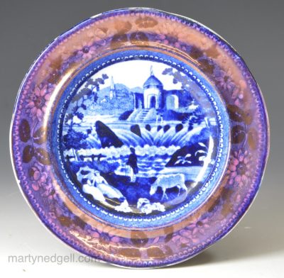 Pearlware pottery cup plated decorated with an blue underglaze transfer print, circa 1820