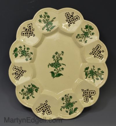 Creamware pottery pierced dish decorated with enamels over the glaze, circa 1770